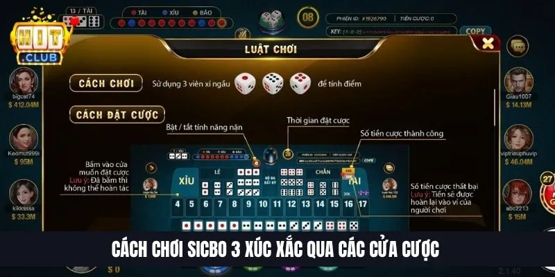Cách chơi Sicbo 3 xúc xắc qua các cửa cược 